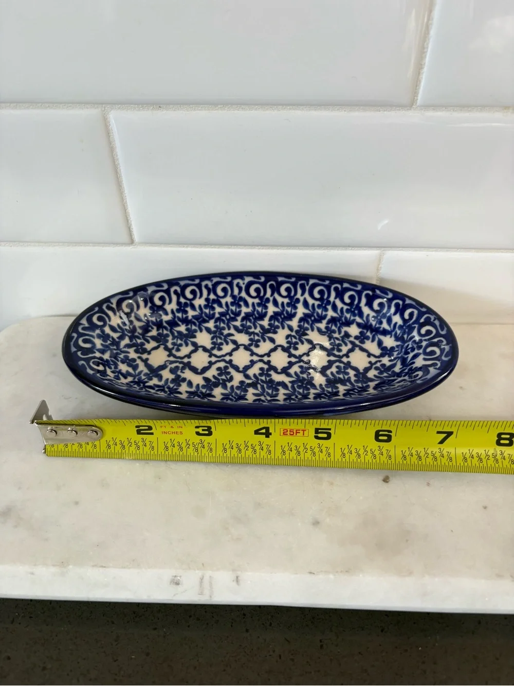 Ceramic Decorative Serving Dish - Blue and White Oval